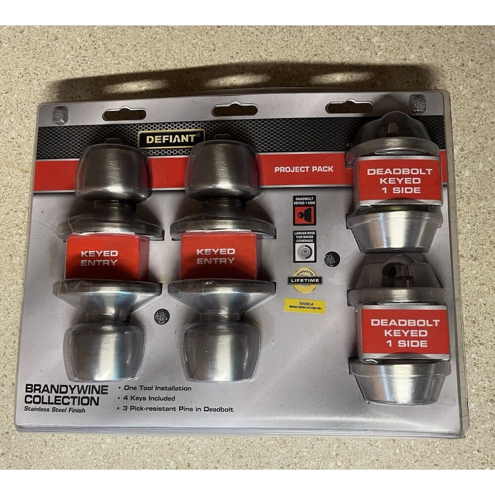 Defiant Brandywine Stainless Steel Finish Keyed Entry Knob/Deadbolt 4-Pack
